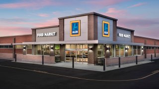 The exterior of an Aldi store