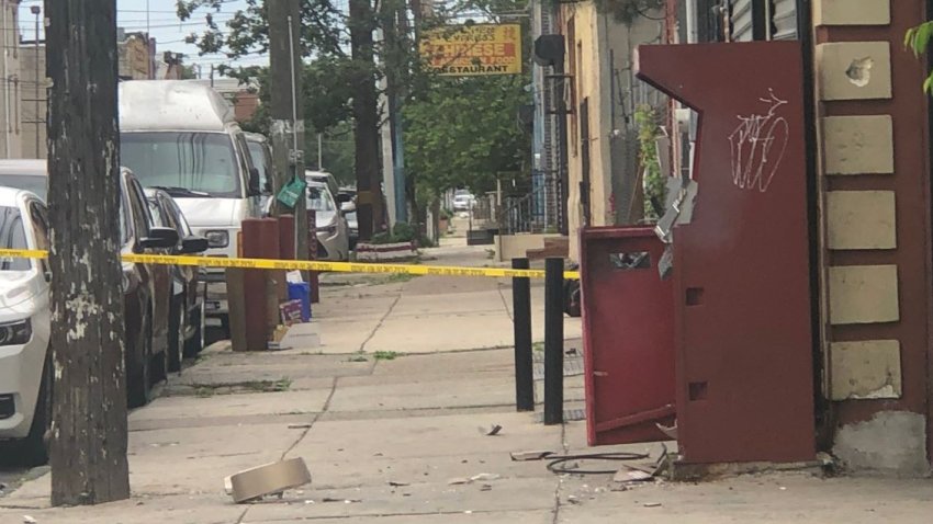 A damaged ATM in Philadelphia's Kensington neighborhood