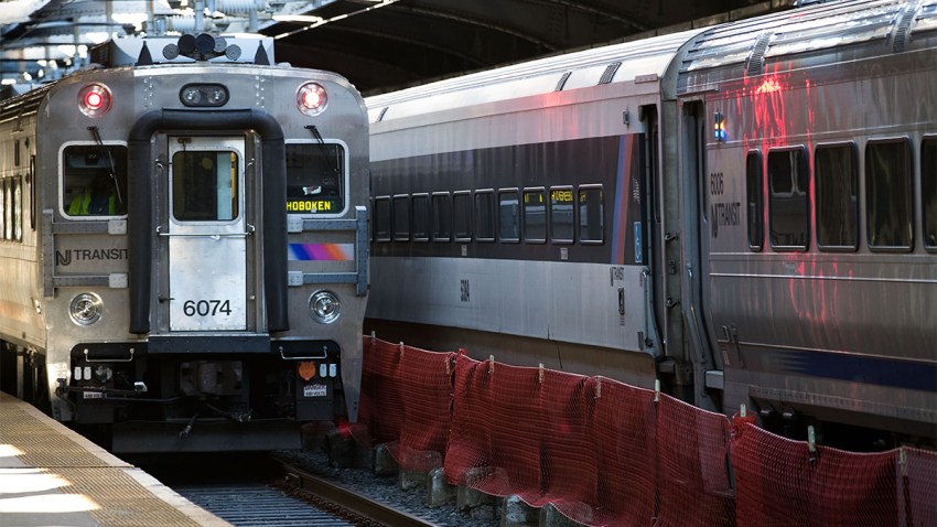 A New Jersey Transit train arrives at Hoboken Terminal during morning rush hour, October 10, 2016 in Hoboken, New Jersey.