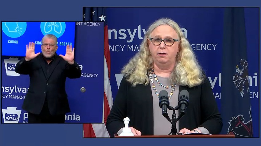A woman at a press conference