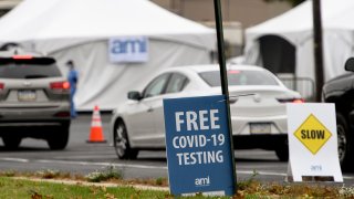 In this Oct. 13, 2020, file photo, a state-run free COVID-19 testing site setup outside of FirstEnergy Stadium in Reading, Pennsylvania.