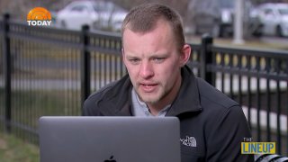 Andrei Doroshin, CEO of embattled company Philly Fighting COVID, looks at a laptop screen during an interview with NBC's TODAY Show.