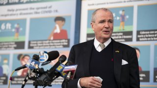 Phil Murphy, New Jersey's governor, speaks at a news conference after touring the New Jersey Convention and Exposition Center Covid-19 vaccination site in Edison, New Jersey, Jan. 15, 2021.