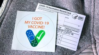I got my Covid-19 vaccination notice with vaccination confirmation card at vaccination clinic. (Photo by: Don and Melinda Crawford/Education Images/Universal Images Group via Getty Images)