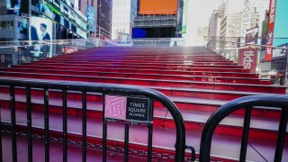 A View of Times Square red steps entirely closed down and