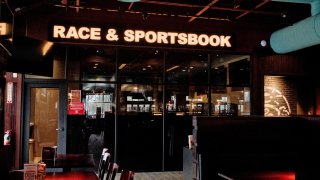 Inside the new Chickie's and Pete's in Malvern, which houses the Race & Sportsbook by Parx Casino.