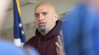 Pennsylvania Lt. Gov. John Fetterman in a maroon hooded sweatshirt