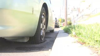 Cars along Jersey City street with slashed tires
