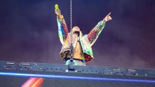 Bad Bunny performs onstage at the 2023 Coachella Valley Music & Arts Festival on April 14, 2023 in Indio, California. (Photo by Christopher Polk/Variety via Getty Images)