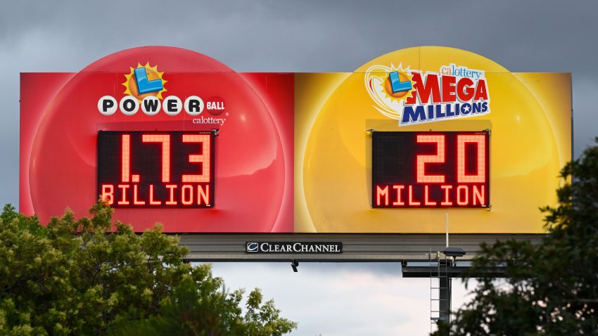 CALIFORNIA, USA – OCTOBER 10: A giant lottery advertising sign is seen along Highway 101 as U.S. Powerball jackpot grows $1.7 billion, in Belmont of San Mateo County, California, United States on October 10, 2023. (Photo by Tayfun Coskun/Anadolu via Getty Images)