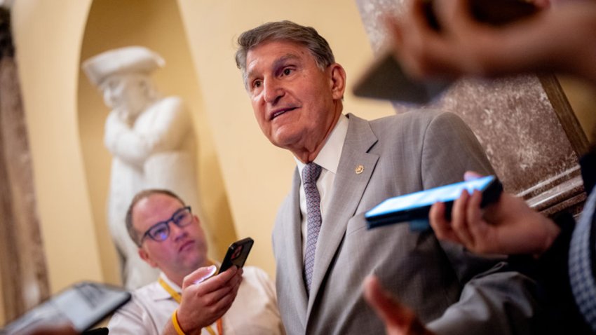 WASHINGTON, DC – JUNE 03: Sen. Joe Manchin (I-WV) speaks to reporters outside the Senate Chamber on Capitol Hill on June 3, 2024 in Washington, DC. Manchin, a long time Democrat, confirmed with reporters today that he has no intention of running for West Virginia Senator or Governor after changing his political affiliation to independent, as he ends his political career in the Senate. (Photo by Andrew Harnik/Getty Images)