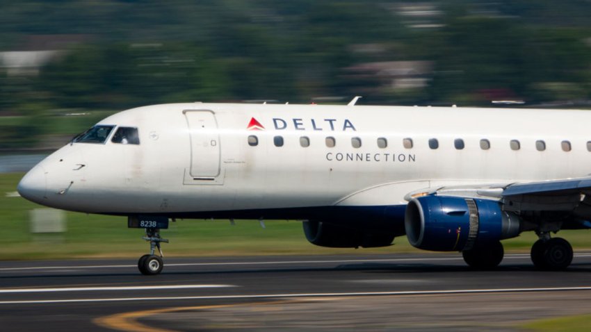 ARLINGTON, VIRGINIA – AUGUST 28: A Delta Connection aircraft arrives at Ronald Reagan Washington National Airport on August 28, 2024 in Arlington, Virginia.  (Photo by Kevin Carter/Getty Images)