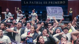 Un grupo de manifestantes copó el recinto del Senado el martes, cuando se debatía la reforma judicial.