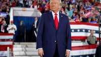 RALEIGH, NORTH CAROLINA – NOVEMBER 04: Republican presidential nominee, former U.S. President Donald Trump takes the stage during a campaign rally at the J.S. Dorton Arena on November 04, 2024 in Raleigh, North Carolina. With one day left before the general election, Trump is campaigning for re-election in the battleground states of North Carolina, Pennsylvania and Michigan. (Photo by Chip Somodevilla/Getty Images)