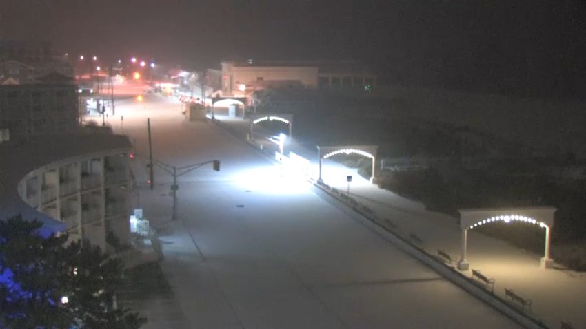 Snow falls on Cape May, New Jersey, on Jan. 6, 2025.