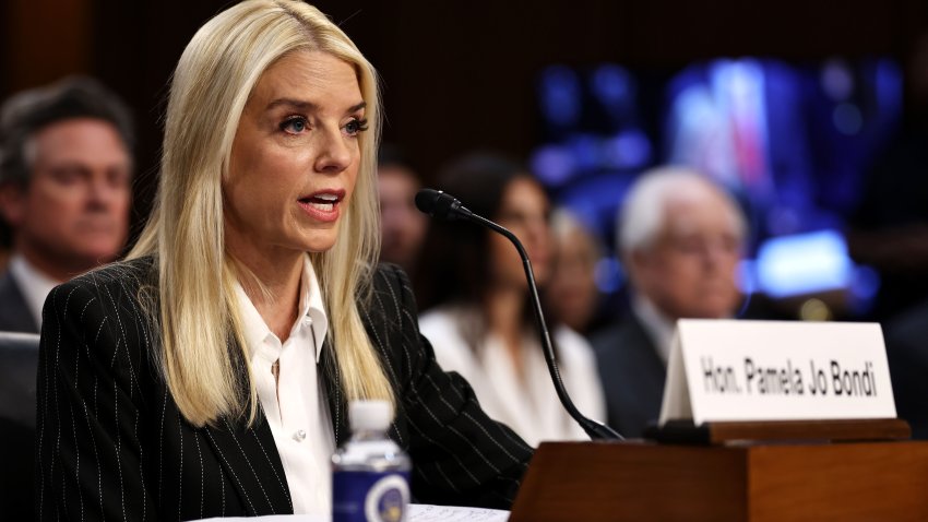 WASHINGTON, DC – JANUARY 15: Former Florida Attorney General Pam Bondi testifies before the Senate Judiciary Committee during her confirmation hearing for U.S. Attorney General in the Hart Senate Office Building on Capitol Hill on January 15, 2025 in Washington, DC. U.S. President-elect Donald Trump’s nominee, Bondi represented Trump during his first impeachment trial in 2020 and publicly supported false claims that the 2020 election was stolen from him. (Photo by Chip Somodevilla/Getty Images)