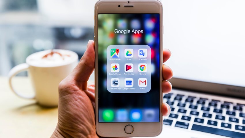 Hong Kong, Hong Kong – JULY 31: A smart phone with the icons for the Google apps from Google Map, Google Drive, Google Translate, Google Photo, Google Play, Google Chrome, Google Authenticator, Google Calendar and Google Gmail are seen on the screen in Hong Kong, Hong Kong, on July 31, 2018. (Photo by S3studio/Getty Images)