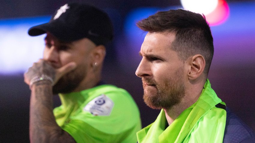 PARIS, FRANCE – JUNE 03: Lionel Messi and Neymar of Paris Saint-Germain during the Ligue 1 match between Paris Saint-Germain and Clermont Foot at Parc des Princes on June 03, 2023 in Paris, France. (Photo by Tnani Badreddine/DeFodi Images via Getty Images)