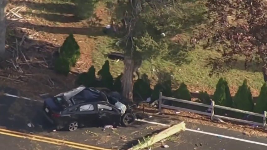 Auto queda destrozado tras impactarse con árbol en NJ