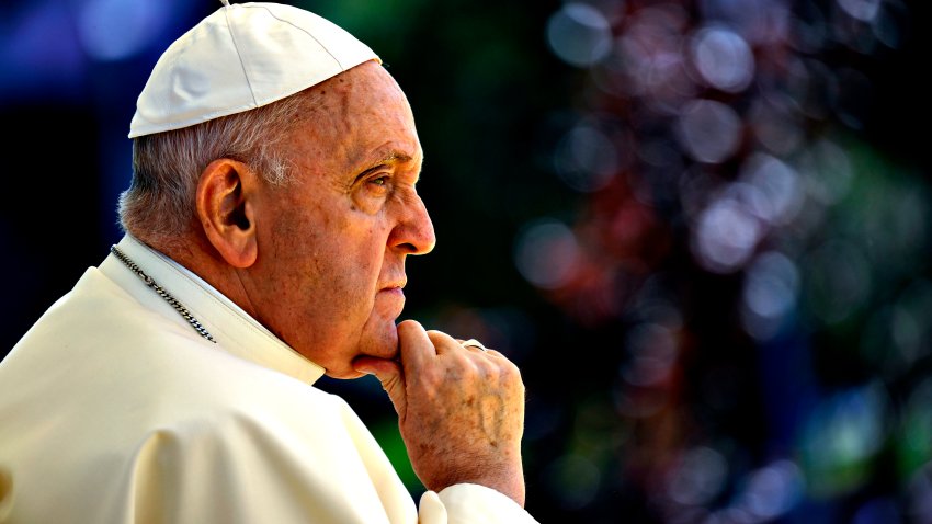 LISBON, PORTUGAL – AUGUST 03: (EDITOR NOTE: STRICTLY EDITORIAL USE ONLY – NO MERCHANDISING). Pope Francis meets students at Portugal’s Catholic University on August 03, 2023 in Lisbon, Portugal. Pope Francis visits Portugal for World Youth Day (WYD) which takes place over the first week of August. WYD is an international Catholic rally inaugurated by St. John Paul II to invigorate young people in their faith. Pope Francis will travel around Portugal during his five-day visit holding masses and confessions for young people and meeting Portuguese catholic clergy members, he will also visit The Shrine of Our Lady of Fatima. (Photo by Vatican Media via Vatican Pool/Getty Images)