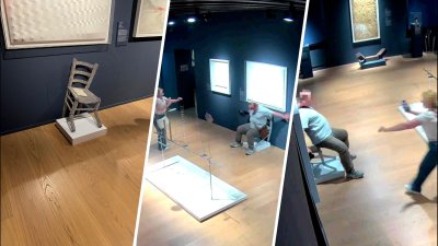 Visitantes rompen una silla cubierta de cristales mientras tomaban fotos en un museo italiano